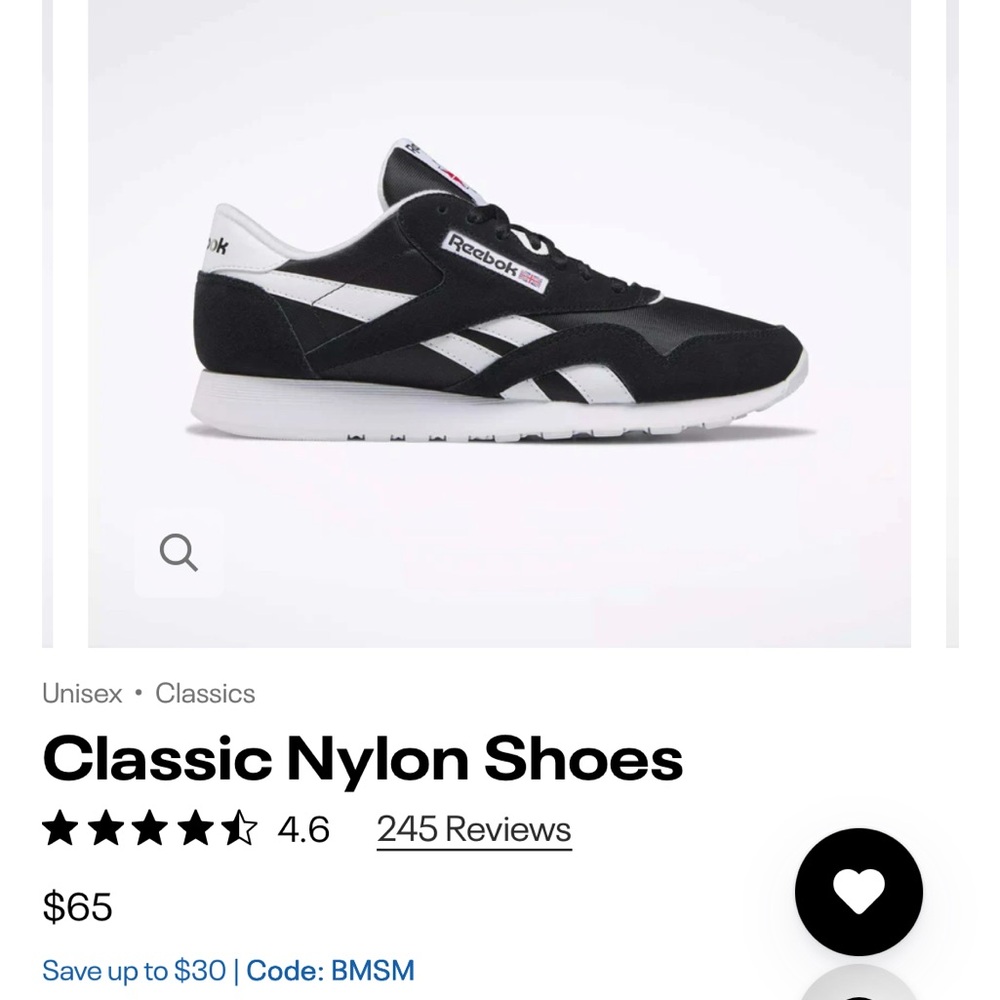 Reebok Men's Classic Nylon Sneakers - Black & White